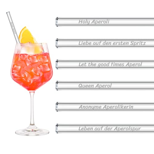 HALM Aperol Spritz Sprüche Glas Strohhalme Holy Aperoli Edition Geschenk - 6 lustige Trinksprüche graviert inkl. Bürste Glasstrohhalm von HÅLM