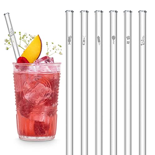 HALM Glas-Strohhalme - Birthday Party Edition - Besonderes Geschenk zum Geburtstag - 6 Stück gerade 23 cm mit Gravur - Wiederverwendbare Glas-Trinkhalme graviert - Glasstrohalme von HÅLM