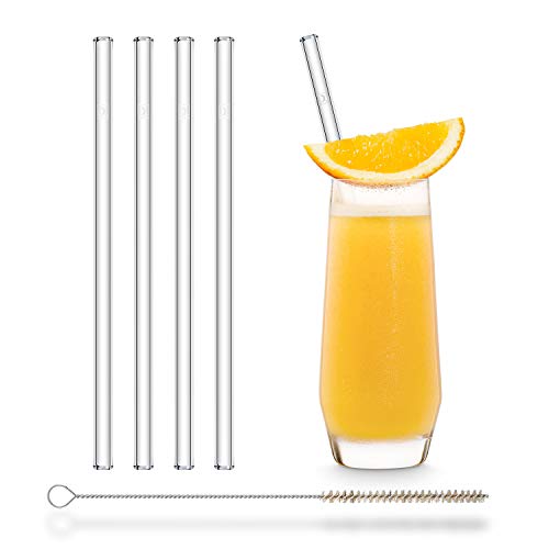 HALM Glas Strohhalme Wiederverwendbar Trinkhalm - 4 Stück gerade 20 cm + plastikfreie Reinigungsbürste - Spülmaschinenfest - Nachhaltig - Glastrinkhalme Glasstrohalme für Long-Drinks, Smoothies, Saft von HÅLM