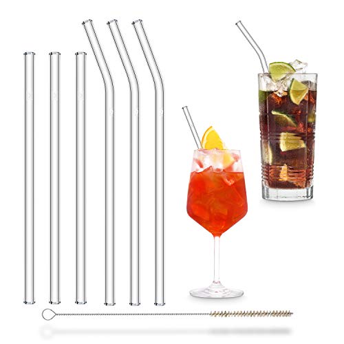 HALM Glas Strohhalme Wiederverwendbar Trinkhalm - 6 Stück, 2 Größen - Glastrinkhalme + plastikfreie Reinigungsbürste - Spülmaschinenfest - Nachhaltig Glastrinkhalme Glasstrohalme - Cocktail Smoothie von HÅLM