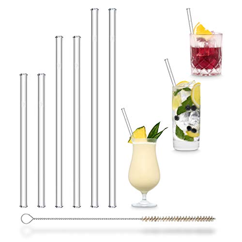 HALM Glas-Strohhalme 6er Set mit 3 Längen Transparent Wiederverwendbare Glas-Trinkhalme aus Spezial Glas + Reinigungsbürste gesunde Glastrinkhalme, für Cocktail, Smoothie nachhaltig von HÅLM