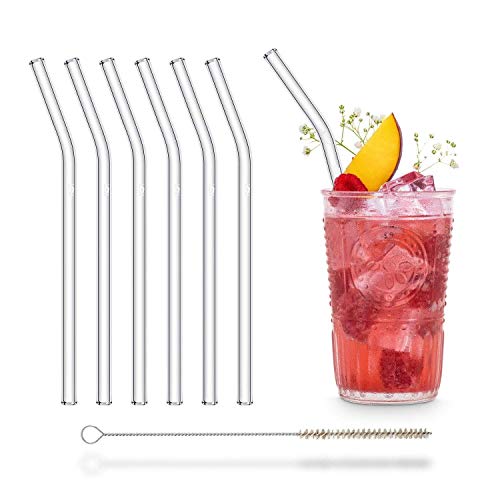 HALM Glasstrohhalme 6x 20 cm mit Knick Wiederverwendbar + plastikfreie Reinigungsbürste - Strohhalm aus Glas geknickt Spülmaschinenfest - Nachhaltig - Glastrinkhalme gebogen Glasstrohalme von HÅLM