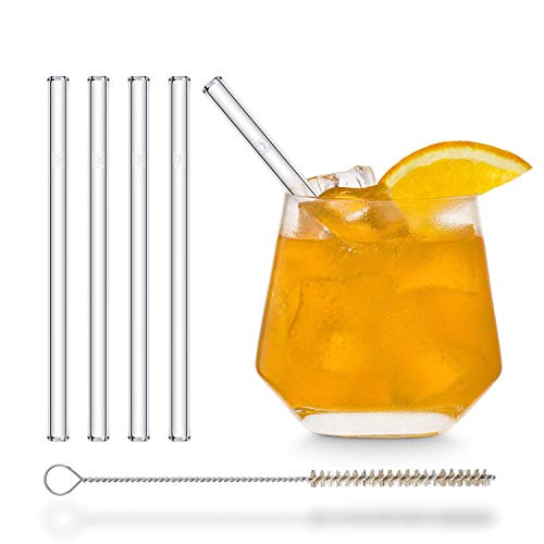 HALM Glas Strohhalme kurz - 4 Stück gerade 15 cm - Glasstrohalme Set Wiederverwendbar + plastik-freie Reinigungsbürste - Glas-Trinkhalme für Cocktail Gläser, Kinder Trinkgläser - Smoothie Strohhalme von HÅLM