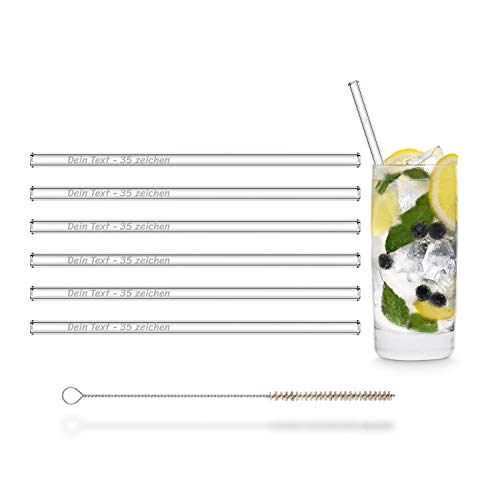 HALM Glas-Strohhalme mit persönlicher Gravur - 6 Stück gerade 20 cm Glasstrohalme - Personalisierte Geschenke - Geburtstag Hochzeit - Personalisierbar - Glastrinkhalme von HÅLM