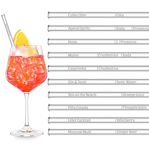 HALM Glasstrohhalme 20x 20 cm lang mit gravierten Cocktail Rezept Maßen für perfektes Mixen Cocktailbuch aus Glas - Cocktail Rezeptbuch Strohhalme von HÅLM