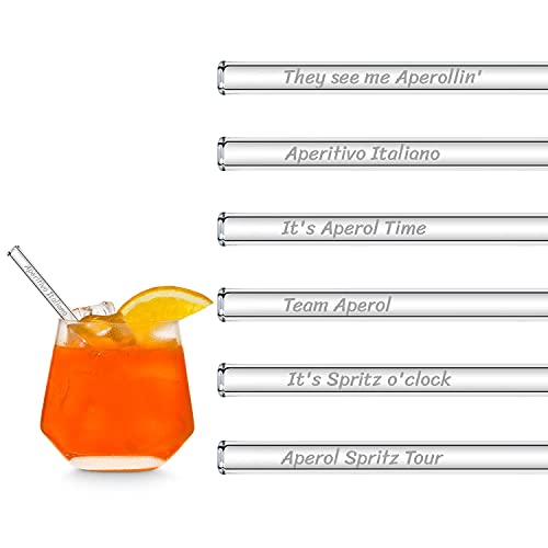 HALM Glasstrohhalme Aperol Spritz Geschenkset | 6 Stück gerade 15 cm für Aperol spritz Gläser | 6 Lustige Sprüche Cocktail Zubehör | Wiederverwendbare Glas-Trinkhalme graviert - Glasstrohalme von HÅLM