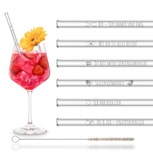 HALM Glasstrohhalme Beste Freundin Edition– 6 x 20cm mit liebevollen Sprüchen - das Geschenk für deine Beste Freundin wiederverwendbar & spülmaschinenfest Strohhalme aus Glas Geschenkset von HÅLM