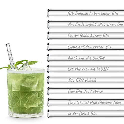 HALM Glasstrohhalme Gin Sprüche Edition XL Party-Pack 20 Stück 15 cm kurz mit gravierten Gin-Sprüchen in Deutsch Strohhalm Trinkhalm Glasstrohalm Gin-Tonic Geschenk von HÅLM