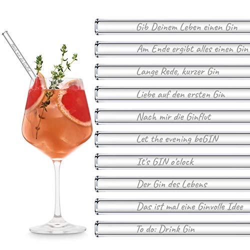 HALM Glasstrohhalme Gin Sprüche Edition XL Party-Pack 20 Stück 20cm lang mit gravierten Gin-Sprüchen in Deutsch Strohhalm Trinkhalm Glasstrohalm Gin-Tonic Geschenk von HÅLM