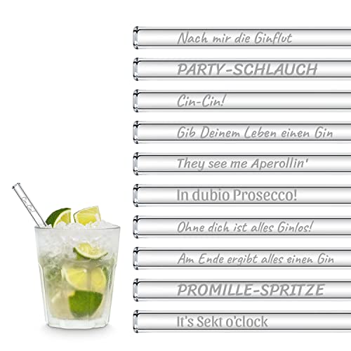 HALM Glasstrohhalme Trinksprüche Edition XL Party-Pack 20 Stück 15 cm kurz mit gravierten lustigen Sprüchen in Deutsch Strohhalm Trinkhalm Glasstrohalm Gin-Tonic Geschenk von HÅLM