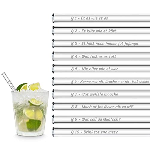 HALM Köln Karneval Glasstrohalme Lustige Fasching Sprüche | 6x 15 cm kurz Strohhalme Köln Karneval Geschenkset mit gravierten Sprüchen | Cocktail Set Kölle Alaaf von HÅLM