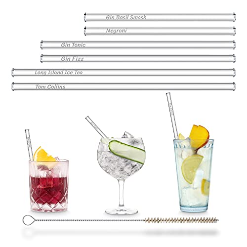 HALM Original Glas Strohhalme Gin Cocktails | 6 Glasstrohalme, 3 Längen Cocktail Namen | Gravierte Gin Gläser Sprüche | Glasstrohhalme Gin Geschenkset für Gin Tonic Gläser | Trinkhalme Geschenk von HÅLM