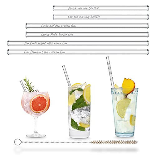 HALM Original Glas Strohhalme Gin Sprüche | 6 Glasstrohalme, 3 Längen Gin Cocktails | Gravierte Gin Gläser Sprüche | Glasstrohhalme Gin Geschenkset für Gin Tonic Gläser | Trinkhalme Geschenk von HÅLM