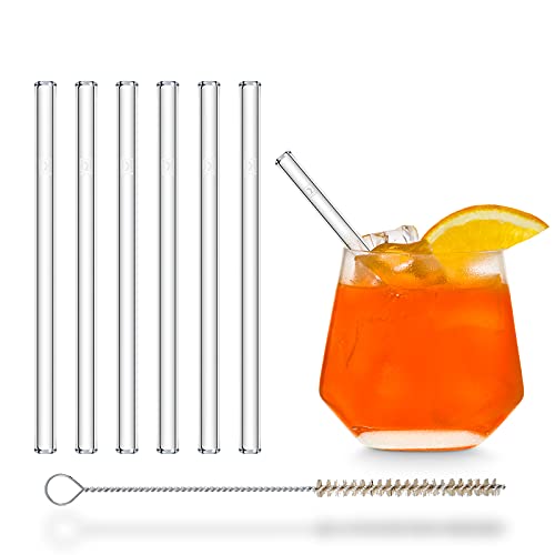 HALM Glas Strohhalme kurz - 6 Stück gerade 15 cm - Glasstrohalme Set Wiederverwendbar + plastik-freie Reinigungsbürste - Glas-Trinkhalme für Cocktail Gläser, Kinder Trinkgläser - Smoothie Strohhalme von HÅLM