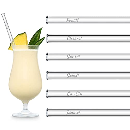 HALM Glasstrohhalme Set Prost Edition International in 6 verschiedenen Sprachen Cheers Santé Salud Cin-Cin Spülmaschinenfest Wiederverwendbar von HÅLM