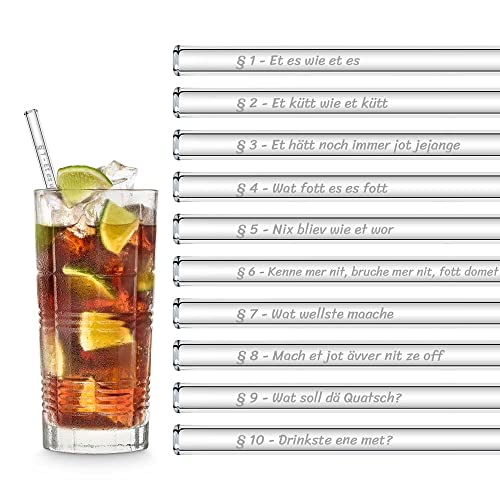 HALM Köln Karneval Glasstrohalme Lustige Fasching Sprüche | 6x 20cm Strohhalme Köln Karneval Geschenkset mit gravierten Sprüchen | Cocktail Set Kölle Alaaf von HÅLM
