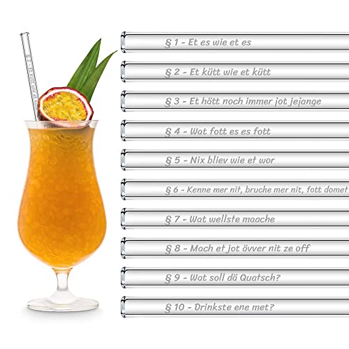 HALM Köln Karneval Glasstrohalme Lustige Fasching Sprüche | 6x 23 cm lang Strohhalme Köln Karneval Geschenkset mit gravierten Sprüchen | Cocktail Set Kölle Alaaf von HÅLM