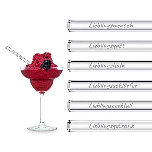 Lieblingsmensch Geschenk Glasstrohhalme Lieblings-Sprüche | 6x 15cm Glas Strohhalme Geschenkset mit Gravur Spruch | Cocktail Set Mitbringsel von HÅLM