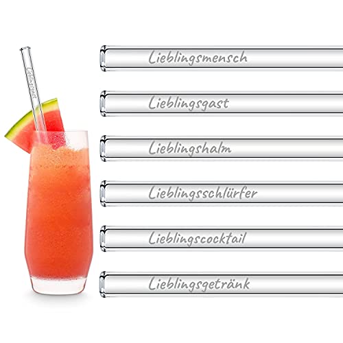 Lieblingsmensch Geschenk Glasstrohhalme Lieblings-Sprüche | 6x 20cm Strohhalme Gäste Geschenkset mit gravierten Sprüchen | Cocktail Set Mitbringsel von HÅLM
