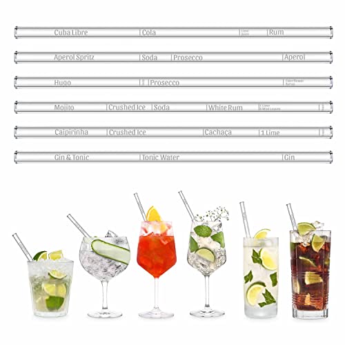 Wählbare Cocktail Rezepte Glasstrohhalme Cocktailbuch aus Glas - individuelle Cocktails mit gravierten Maßen personalisierbar für perfektes Mixen - 6er Set von HÅLM