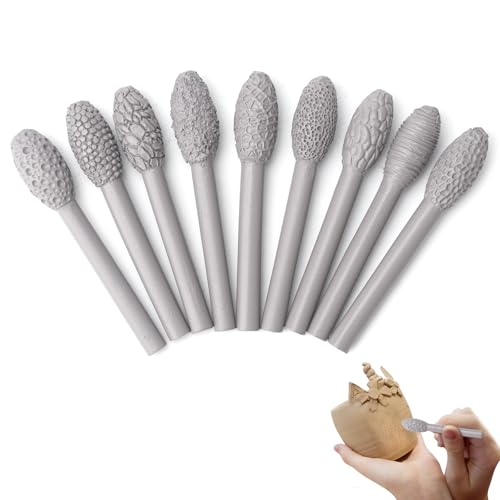 HAASIKI 9-teiliges Textur-Werkzeug-Set für Tonkunst, Ton-Modelliermuster-Rollen-Set, Ton-Textur-Roller, Prägung, Plaid-Handroller für Erwachsene von HAASIKI