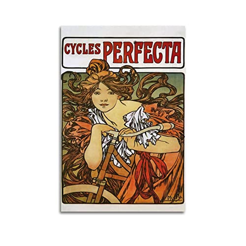 HAATTI Cycles Perfecta von Alphonse Mucha Poster Wandkunst Gemälde Leinwand Geschenk Wohnzimmer Drucke Schlafzimmer Dekor Kunstwerke 60 x 90 cm von HAATTI