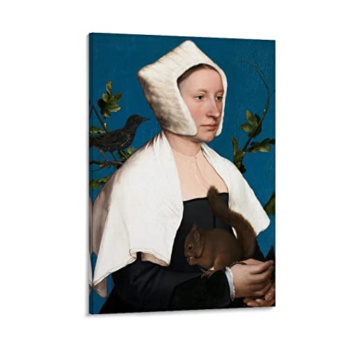 HAATTI Portrait of A Lady with A Squirrel And A Starling By Hans Holbein The Younger Poster Bild Druck Leinwand Wandfarbe Kunstdekoration Moderne Wohnkunst Geschenkidee 08x12inch (20x30cm) von HAATTI