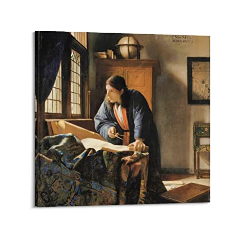 HAATTI The Geographer By Johannes Vermeer Poster Wandkunst Gemälde Leinwand Geschenk Wohnzimmer Drucke Schlafzimmer Dekor Kunstwerke 50 x 50 cm von HAATTI