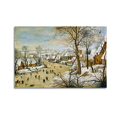 HAATTI Winterlandschaft mit einer Vogelfalle von Pieter Bruegel dem Älteren Poster, Kunstwerke, Leinwand, Raum, ästhetische Wandkunstdrucke, Zuhause, moderne Dekoration, Geschenke, 30 x 45 cm von HAATTI