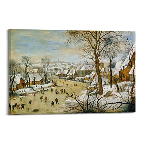 HAATTI Winterlandschaft mit einer Vogelfalle von Pieter Bruegel dem Älteren Poster, Malerei auf Leinwand, Wandkunst, Scrollbild, Druck, Wohnzimmer, Wanddekoration, Häuser, 20 x 30 cm von HAATTI