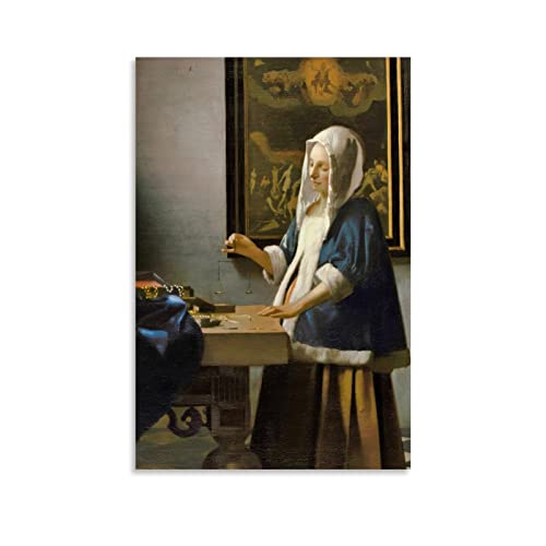 HAATTI Woman Holding A Balance By Johannes Vermeer Poster, Leinwandkunst und Wandkunst, Kunstdruck, modernes Familien-Schlafzimmer, 30 x 45 cm von HAATTI