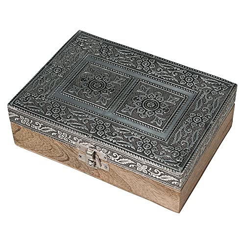 HAB & GUT -BOX051- Schmuckbox aus Holz Ornament verziert 17 x 12 x 5,5 cm rustikal old von HAB & GUT
