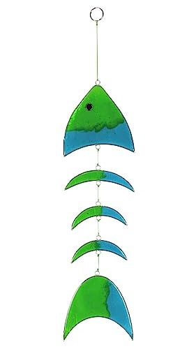 HAB & GUT -HA0044- Windspiel grün-blau-türkis Fisch durchsichtig, Mobile Sonnenfänger Suncatcher 39x10cm Deko für Balkon Terrasse, Fenster von HAB & GUT
