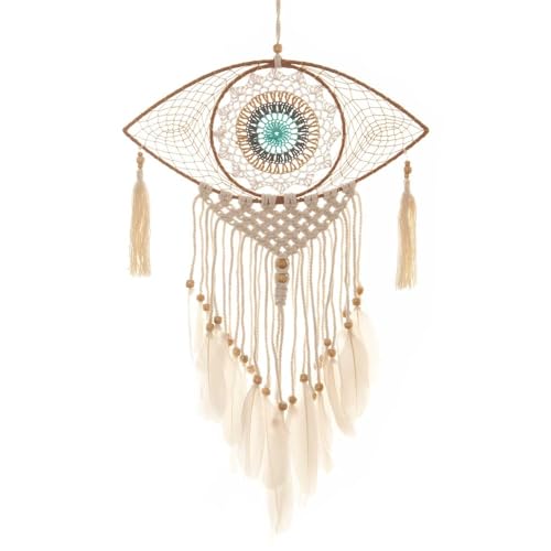 HAB & GUT -HA510- Traumfänger Eye mit Federn 35 x 60 cm Makramee Dreamcatcher Boho Wandbehang von HAB & GUT