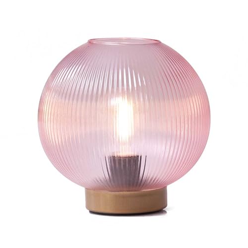 HAB & GUT -LED239- Deko Windlicht Tischlampe mit Glaskugel Rose warm weiß Batterie Terrasse Balkon Garten Riffelglas tolle Lichteffekte von HAB & GUT