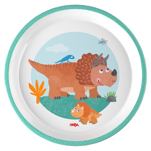 HABA Kinderteller Dinosaurier – Praktischer Melamin-Teller – Rutschfest – Spülmaschinengeeignet – Für Dino-Fans ab 12 Monaten – 2012441005 von HABA