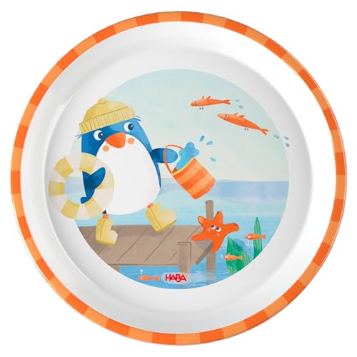 HABA Kinderteller Pinguin – Praktischer Melamin-Teller mit Pinguinmotiv – Rutschfest – spülmaschinengeeignet – Ab 12 Monaten – 2012441001 von HABA