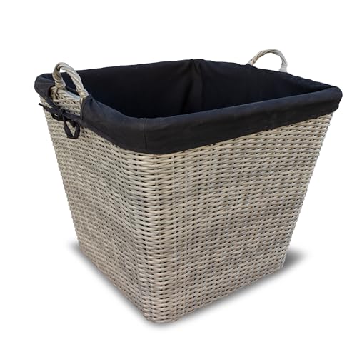 HABAU Feuerholzkorb mit waschbarem Stoffeinsatz, Holzkorb aus extrem robustem Polyethylen mit Metallrahmen - Korb in Grau (49 cm) von HABAU