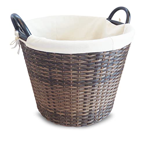 HABAU Feuerholzkorb mit waschbarem Stoffeinsatz, Holzkorb aus extrem robustem Polyethylen mit Metallrahmen - Korb mit 48 cm Durchmesser (Braun, Mittel) von HABAU
