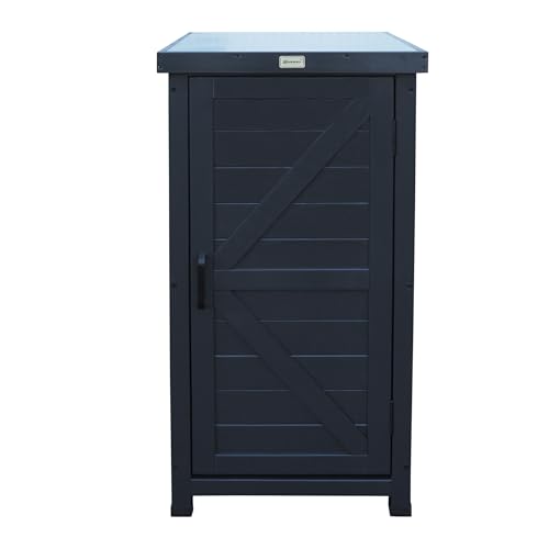 HABAU Gartenschrank mit Arbeitsplatte aus FSC-Massivholz – anthrazit, wetterfest & styroporfrei verpackt - Outdoor Schrank für Balkon, Garten und Terrasse (Alan) von HABAU