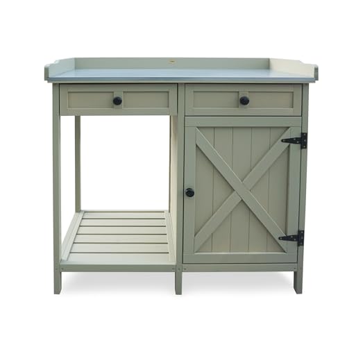 HABAU Pflanztisch mit Unterschrank – Gartentisch aus FSC®-zertifiziertem Massivholz mit Arbeitsfläche & Stauraum – 98 x 48 x 95 cm – Grau von HABAU