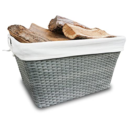 HABAU Holzkorb aus Polyethylen mit Metallrahmen und Stoffeinsatz, ideal für Pellets, grau, 59 x 42 x 32 cm von HABAU