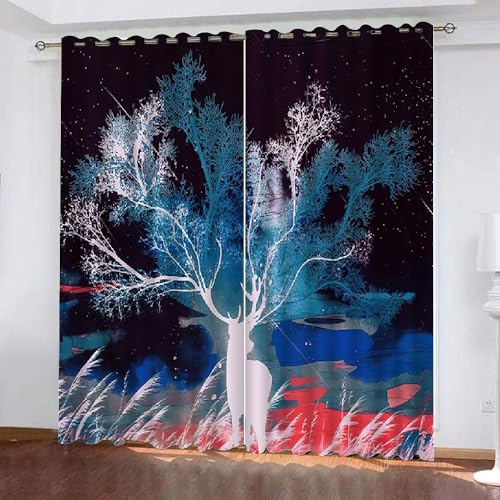3D Elch Vorhänge Abdunkelnde mit ösen 2 Stücks Gardinen Blickdicht Verdunkelungs Hirsch Kälteschutz Scheibengardinen für Junge Mädchen Schlafzimmer B 280 X H 260 cm（Motiv 3-9） von HABEAT