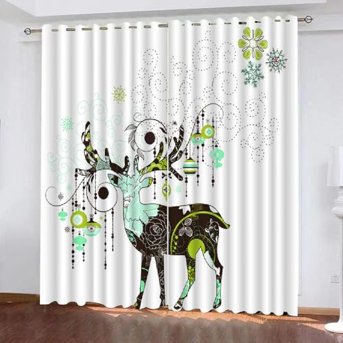 3D Elch Vorhänge Abdunkelnde mit ösen 2 Stücks Gardinen Blickdicht Verdunkelungs Hirsch Kälteschutz Scheibengardinen für Junge Mädchen Schlafzimmer B 280 X H 260 cm（Motiv 4-5） von HABEAT