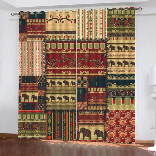 3D Elefant Vorhänge Abdunkelnde mit ösen 2 Stücks Gardinen Blickdicht Verdunkelungs Kariert Retro Kälteschutz Scheibengardinen für Junge Mädchen Schlafzimmer B 234 X H 183 cm（Motiv 20-6） von HABEAT