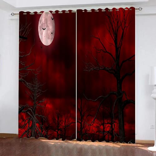 3D Halloween Vorhänge Abdunkelnde Halloween Kindervorhänge Vorhang mit ösen 2er Set Gardinen Blickdicht Verdunkelungs für Kinderzimmer Schlafzimmer Wohnzimmer B 150 X H 166 cm（Motiv 11-8） von HABEAT