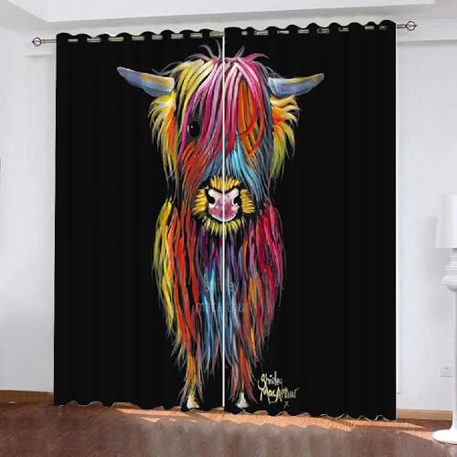 3D Highland Kuh Gardinen Abdunkelnde Kuh Kindervorhänge Vorhang mit ösen 2er Set Vorhänge Blickdicht Verdunkelungs für Kinderzimmer Schlafzimmer Wohnzimmer B 140 X H 160 cm（Motiv 4-10） von HABEAT