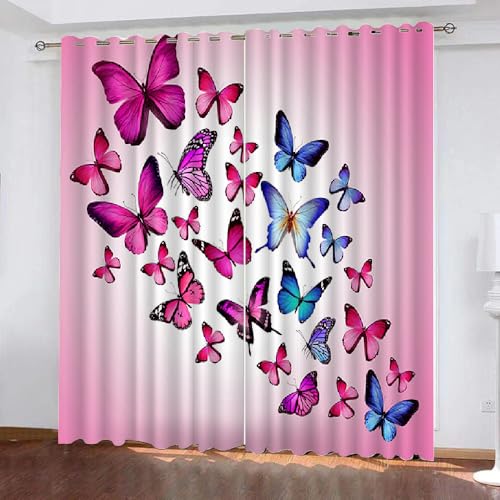3D Schmetterling Gardinen Abdunkelnde Schmetterling Kindervorhänge Vorhang mit ösen 2er Set Vorhänge Blickdicht Verdunkelungs für Kinderzimmer Schlafzimmer Wohnzimmer B 140 X H 160 cm（Stil 1-6） von HABEAT