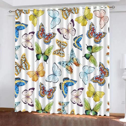 3D Schmetterling Vorhänge Abdunkelnde Schmetterling Kindervorhänge Vorhang mit ösen 2er Set Gardinen Blickdicht Verdunkelungs für Kinderzimmer Schlafzimmer Wohnzimmer B 110 X H 95 cm（Motiv 6-8） von HABEAT