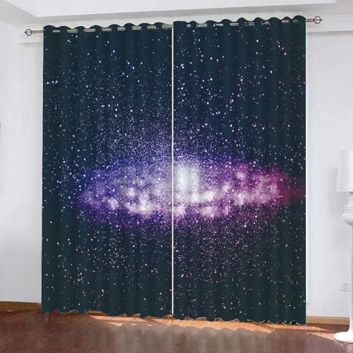 3D Sternenhimmel Gardinen Abdunkelnde Sternenhimmel Kindervorhänge Vorhang mit ösen 2er Set Vorhänge Blickdicht Verdunkelungs für Kinderzimmer Schlafzimmer Wohnzimmer B 200 X H 160 cm（Motiv 20-3） von HABEAT